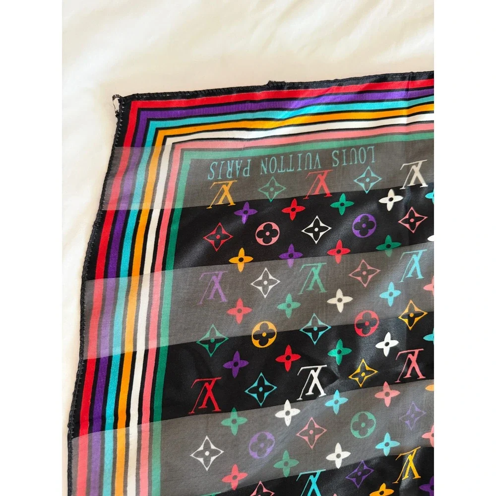 Louis Vuitton Multicolor Monogram Silk Square Scarf Rainbow Border